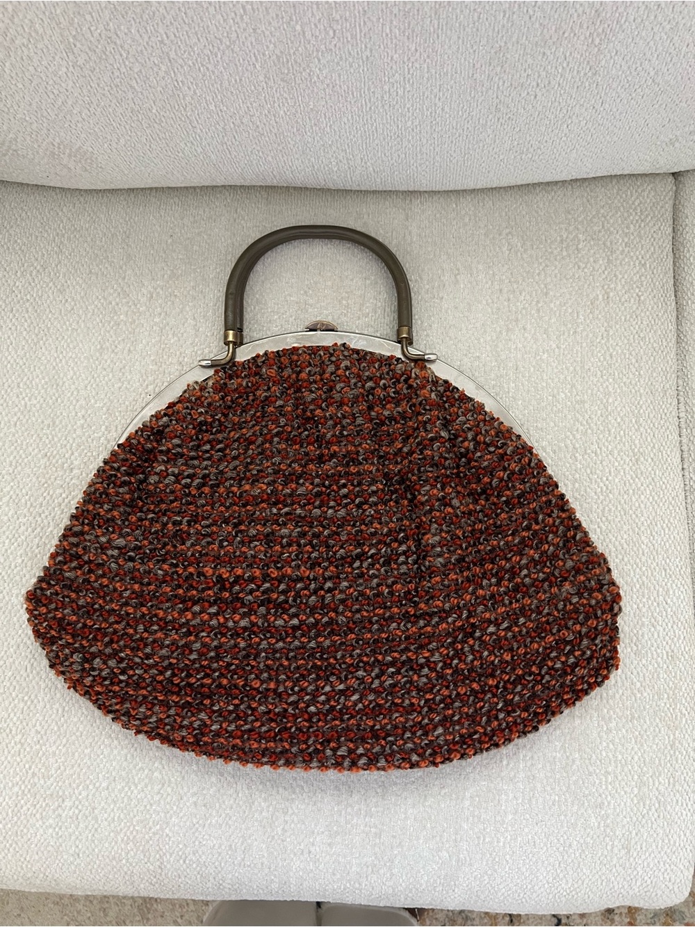 Vintage Inspired Tweed Top-Handle Bag in Rust and Brown